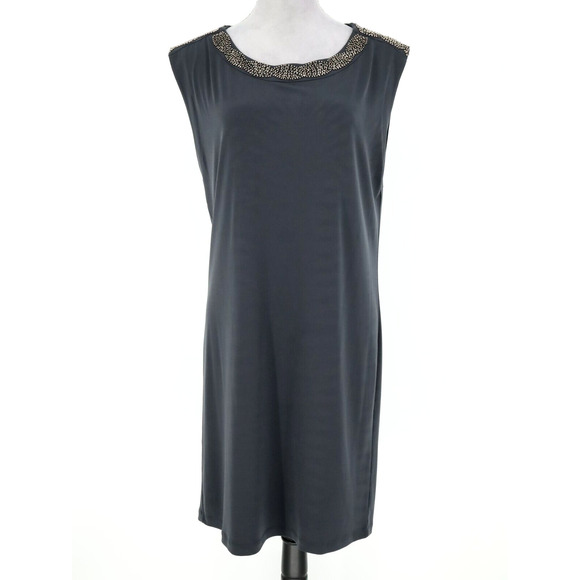 Calvin Klein Dress Womens 10 Dark Gray Metal Beads Low Back Stretch Knit Party - Picture 1 of 14